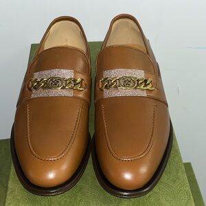 Authentic Gucci Brown Leather Loafers with Interlocking G size 7